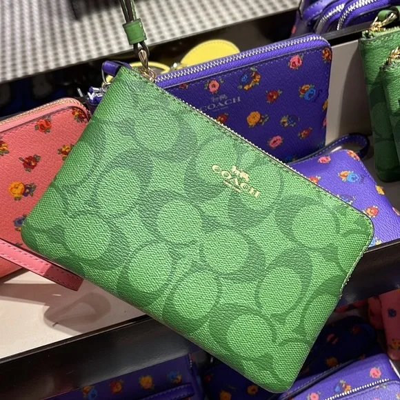 Coach Corner Zip Wristlet In Signature Canvas 
Im/Neon Green - Picture 5 of 16